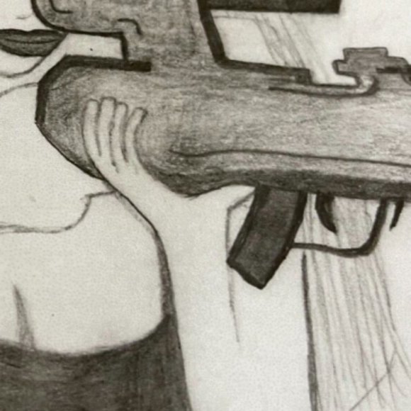 Sketch of Sexy Woman With Machine Gun - Buyers Choice of Frame and Finish - Picture 3 of 3